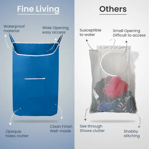 Miniatura 6 de The Fine Living Co. Cesta de lavandería colgante extragrande con ganchos para la puerta y adhesivo, bolsa de lavandería duradera que ahorra espacio