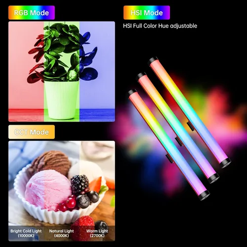 Miniatura 3 de GVM BX8C RGB LED Video Light Stick, 2000K-10000K CRI97+ Luz magnética de mano con 6 efectos de píxeles, control de malla Bluetooth aplicación