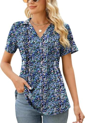 Kistore Camisetas tipo polo de manga corta para mujer, cuello en V, para verano, básicas, a la moda, 2023, para negocios, casual, para trabajo,