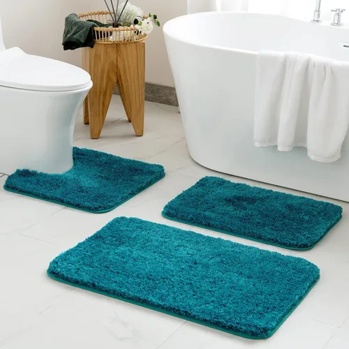 Miniatura 20 de MIULEE Juego de 3 alfombras y tapetes de baño extra gruesos de microfibra antideslizante y tapete de baño de contorno en forma de U para baño, baño