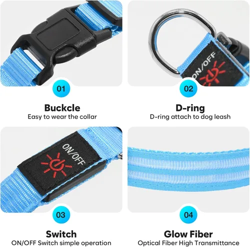 Miniatura 3 de Collar de perro con luz LED, recargable que brilla en la oscuridad, collar ajustable para perros pequeños (S, azul)