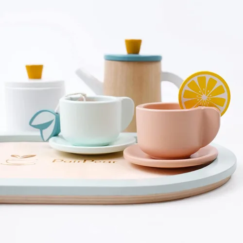Miniatura 4 de PairPear Juego de té de madera para niñas pequeñas, juguetes de madera, juego de té para niños pequeños, accesorios de cocina para niños, fiesta