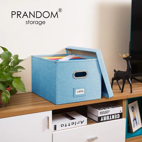Miniatura 2 de PRANDOM Caja Organizadora de Archivos - Juego de 1 Caja de Almacenamiento Plegable Decorativa de Lino para Archivos Colgantes con Tapas para Azul