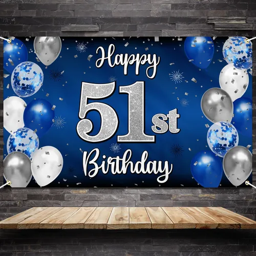 Miniatura 311 de Decoración de feliz cumpleaños 35, globo azul y plateado de 35 años, cartel grande de telón de fondo de cumpleaños, suministros para fiesta de 35th