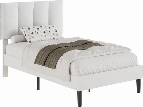 Miniatura 9 de VECELO - Base de cama tamaño individual con cabecera tapizada, plataforma con soporte de listones de madera de alta resistencia, no necesita somier