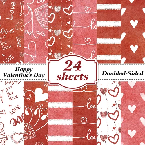 Miniatura 8 de Papel con Patrón de San Valentín de Doble Cara Papel Decorativo para Álbum de Recortes de San Valentín, Cartulina Roja y Negra con Corazones de Amor