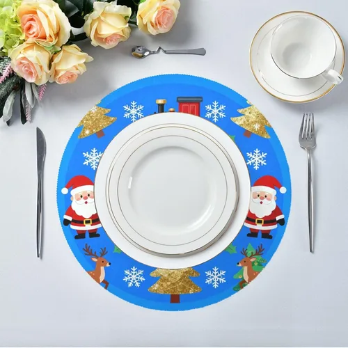 Miniatura 5 de Merry Christmas Dark Blue Round placemats for Dinner Table placemats Plates 15x15 in individuales para comedor