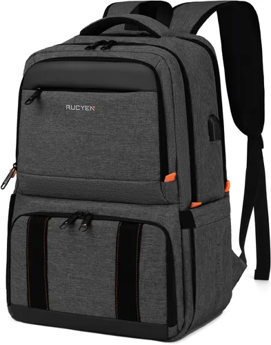 Mochila de almuerzo, mochila con aislamiento térmico para hombres y mujeres, mochila para portátil con protección RFID y puerto USB, Negro, 15,6