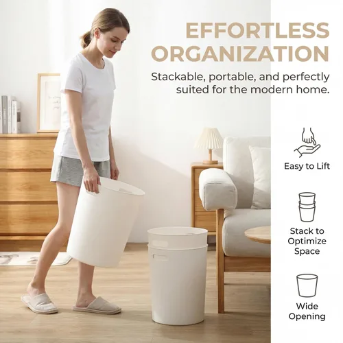 Miniatura 5 de Lyellfe Paquete de 6 cubos de basura pequeños, papelera redonda de plástico de 1.5 galones con asas, contenedor de basura blanco para espacio