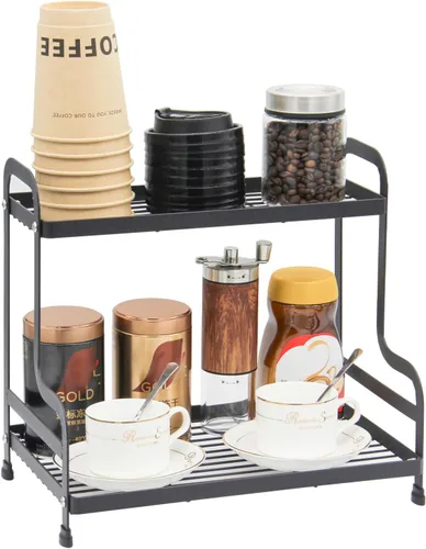Miniatura 9 de Estante organizador de metal de 2 niveles para baño y cocina, almacenamiento de encimera resistente, organizador de cosméticos y especias debajo