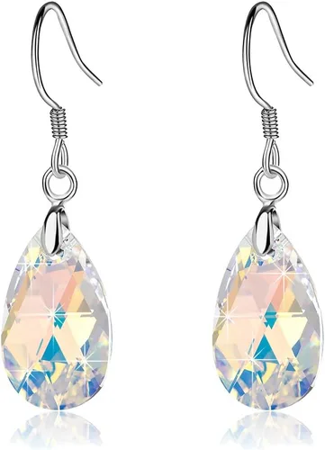 Miniatura 20 de Aretes colgantes de cristal austriaco con forma de lágrima para mujer, joyería hipoalergénica de plata de ley 925