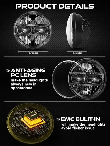 Miniatura 5 de AUDEXEN Faro delantero LED de 5.75 pulgadas, 55 W, 5-3/4 pulgadas, compatible con Harley Dyna Sportster Street Bob Softail Iron 883 Street Rod Deuce