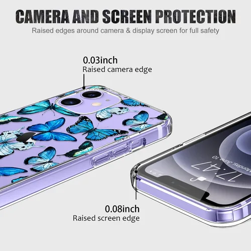 Miniatura 4 de LUHOURI - Funda protectora para iPhone 12 y 12 Pro 6.1 pulgadas Mariposas azules florales