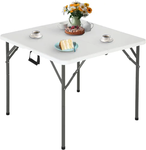 Miniatura 13 de FDW Mesa plegable de 4 pies, media mesa plegable portátil de picnic para oficina, hogar, campamento, fiesta (negro, 4 pies)