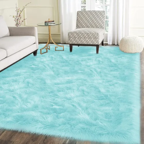 Miniatura 35 de Latepis - Tapete rectangular de piel sintética tipo lana de oveja suave, esponjosa y lavable para sala de estar, dormitorio, sala de juegos o Blanco