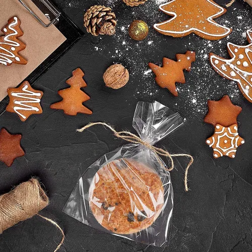 Miniatura 2 de MoloTAR 200 bolsas de celofán transparentes de 10 x 6 pulgadas (1,4 mil) con cinco lazos de colores aleatorios, ideales para panadería, galletas