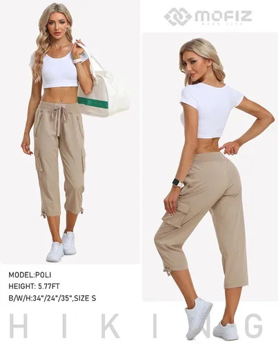 Miniatura 6 de MoFiz Pantalones cargo capri de senderismo para mujer, ligeros, de secado rápido, atléticos, viajes, casuales, holgados, cómodos, bonitos bolsillos