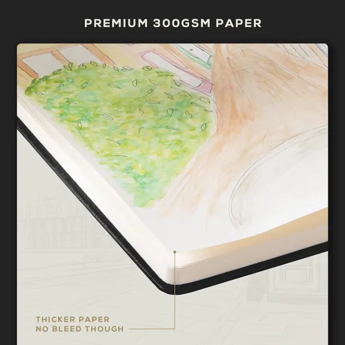 Miniatura 6 de Beechmore Books Cuaderno de bocetos A5 – 14,7x21 cm Cuaderno de bocetos de tapa dura premium de cuero vegano, 96 páginas perforadas de 300 g/m²