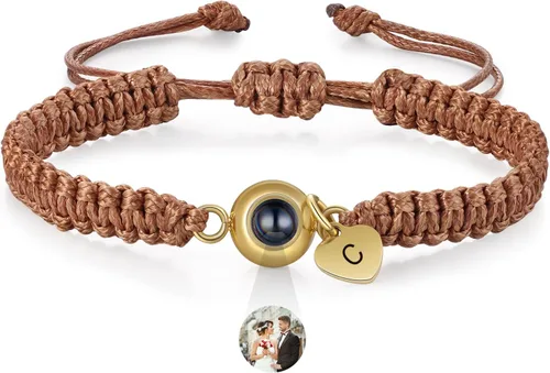 Miniatura 9 de Pulsera con inicial personalizada con imagen en el interior, cuerda de proyección de fotos personalizada para hombres y mujeres, regalo