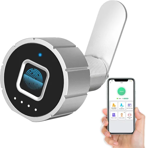 Pothunder Cerradura Inteligente para Gabinete, Cerradura de Leva de Gabinete de 1 1/8" (30mm) de Largo con Huella Dactilar, Bluetooth APP, Cerradura
