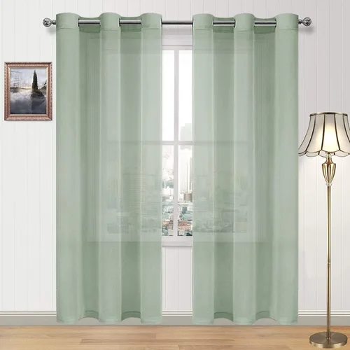 Miniatura 144 de DWCN Cortinas traslúcidas color verde frijol para sala de estar y dormitorio - Cortinas voile con aspecto de lino sintético con ojales en la parte