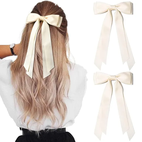 2 PCS Lazos de Cabello de Satén Sedoso Pinza para Cabello Beige Claro Cinta para Cabello Sujetador de Cola de Caballo Accesorios Deslizadores Clips