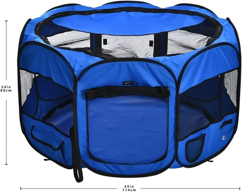 Miniatura 4 de Amazon Basics Corral Plegable Octogonal para Interior y Exterior, Portátil, Suave para Perros/Cachorros/Juguetes, 114 cm / 45", Azul