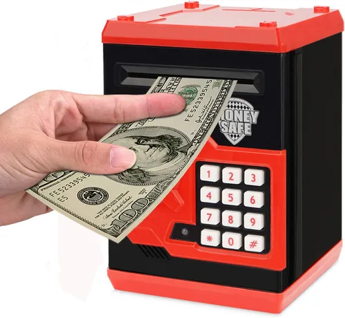 Miniatura 9 de Alcancía de caricatura Caja de seguridad electrónica con contraseña tipo cajero automático Para monedas, enrolla los billetes de forma automática