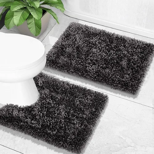 Miniatura 45 de Yimobra Juego de 2 alfombras de baño, alfombra de baño suave y absorbente y alfombra de inodoro en forma de U con respaldo antideslizante, alfombras