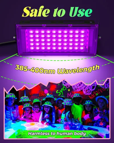 Miniatura 2 de Paquete de 2 Luces Negras LED de 50W, Reflector de Luz Negra para Fiesta Brillante IP66 Impermeable, Luces Negras Exteriores con Interruptor