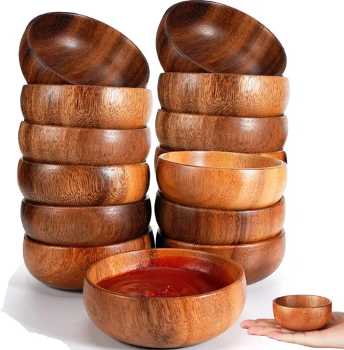 Miniatura 9 de Skylety 10 piezas de tazones de madera de acacia pequeños tazones de calabaza redondos de madera tallados a mano para servir palomitas de maíz