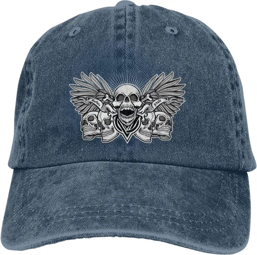 Miniatura 9 de Cowboy Hat Trendy Hats for Man and Women Djustable Four Season Outdoor Baseball Cap of Hell Skull with Angel Navy Blue