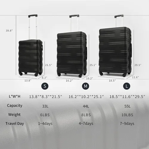 Miniatura 7 de Merax Maleta giratoria rígida con cerradura TSA expandible y ligera maleta de 20 pulgadas, 24 pulgadas, 28 pulgadas disponible.., Negro