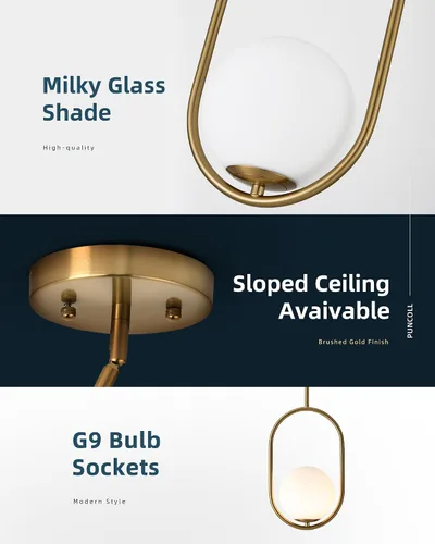 Miniatura 5 de Lámparas colgantes doradas – Iluminación colgante de 1 luz para isla de cocina con vidrio blanco lechoso – Lámparas colgantes vintage – Luces