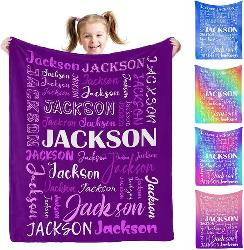 Miniatura 22 de Manta personalizada AOFUN con texto de nombre para adultos y niños, regalo para cumpleaños, boda, Día de San Valentín, 40x30 pulgadas, Estilo 1