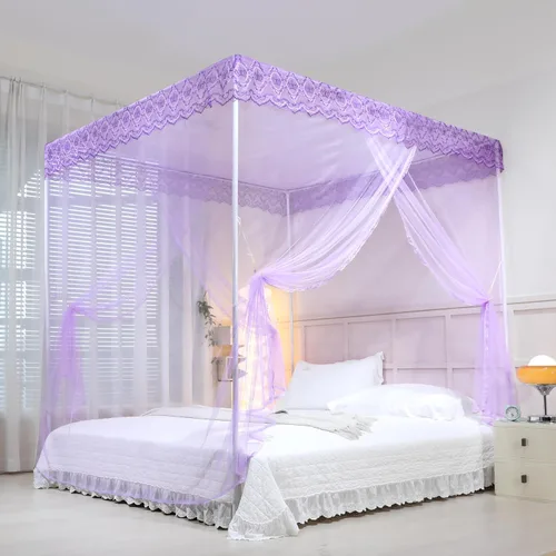 Miniatura 10 de naturetalk Dosel de cama, mosquitera de princesa para niñas y adultos, con tres puertas, diseño de encaje rectangular (Azul bebé, King)