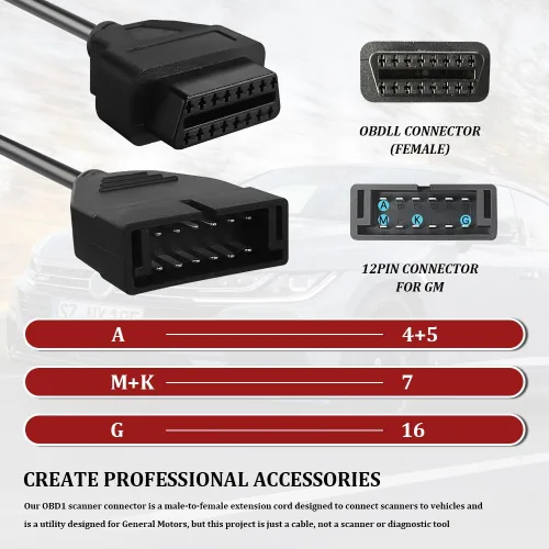 Miniatura 5 de Adaptador OBD2 a OBD1 GM, lector de código de automóvil, OBD1 de 12 pines a OBD2 conector de cable de escáner de enchufe de 16 pines, herramienta