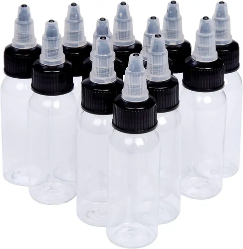 new star tattoo Botellas vacías de tinta de tatuaje de 1.0 fl oz, 12 botellas de plástico transparente transparente para pigmentos de tatuaje de 1