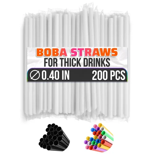 Miniatura 10 de 100 popotes de té de burbujas transparentes – Pajitas anchas de 9.4 x 0.4 pulgadas de grosor para batidos, té Boba, batidos y bebidas congeladas