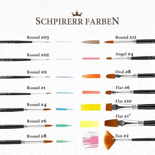 Miniatura 4 de SCHPIRERR FARBEN - Pinceles para pintura en lienzo, acrílico, gouache, óleo y acuarela, pinceles con cerdas sintéticas, juego de pinceles
