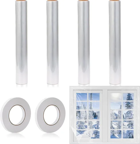 Frienda Kit de aislamiento de ventana de 4 rollos para invierno, cada rollo de 62 x 210 pulgadas, kit de aislamiento de plástico para ventanas