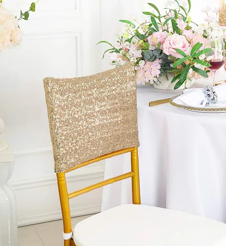 Miniatura 9 de Chiavari - 5 fundas para sillas Chiavari, con lentejuelas, elastano, elásticas, para bodas, fiestas, banquetes, eventos, color marfil