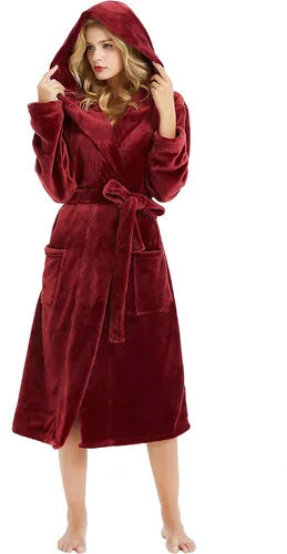Miniatura 22 de HEARTNICE Bata de forro polar con capucha para mujer, bata de baño suave para mujer, bonito abrigo largo para casa