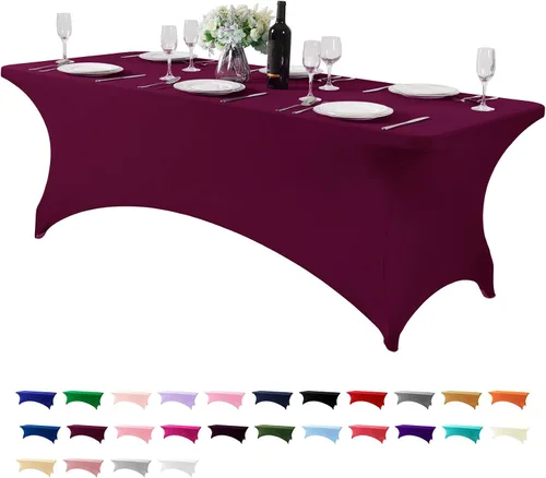 Miniatura 120 de Mantel de elastano para mesas de 4, 6 u 8 pies, mantel elástico universal ajustable para fiestas, banquetes, bodas y eventos - Verde manzana
