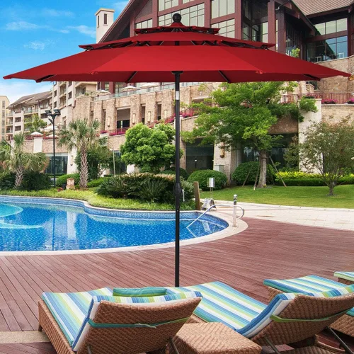 Miniatura 3 de Tangkula Sombrilla de patio de 3 niveles de 10 pies, sombrilla de aluminio con doble ventilación para exteriores, con manivela, para mercado, patio