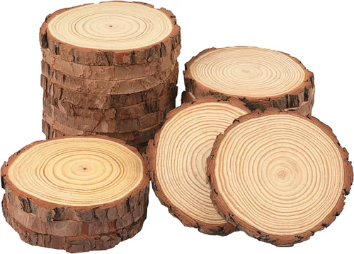 Miniatura 18 de 4 piezas de rodajas de madera natural de 10-12 pulgadas, círculos de madera de pino sin terminar con corteza para posavasos, manualidades DIY