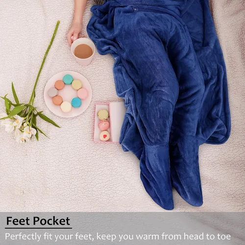 Miniatura 3 de Tirrinia Manta de Viaje con Almohada - Manta de Avión Vestible con Bolsillos para los Pies para Vuelos Largos, Manta Bata Accesorio de Avión