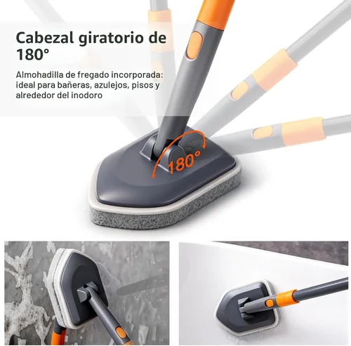 Miniatura 6 de CLEANHOME Cepillo Limpiador de Azulejos para Bañera con 3 Cabezales de Limpieza de Diferentes Funciones y Mango Largo Extensible de 56" - Limpiador