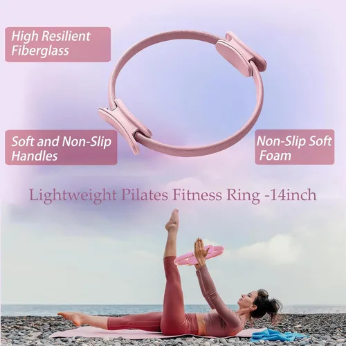 Miniatura 3 de Kit Esencial de Anillo de Pilates para Mujeres, Cremas Macaron Suaves - Set de Equipo de Ejercicio de Yoga para Entrenamientos en Casa con Círculo