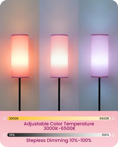 Miniatura 4 de Paquete de 2 lámparas de pie rosas regulables para sala de estar con 2 controles remotos e interruptor de pie, lámpara de pie de esquina, lámpara